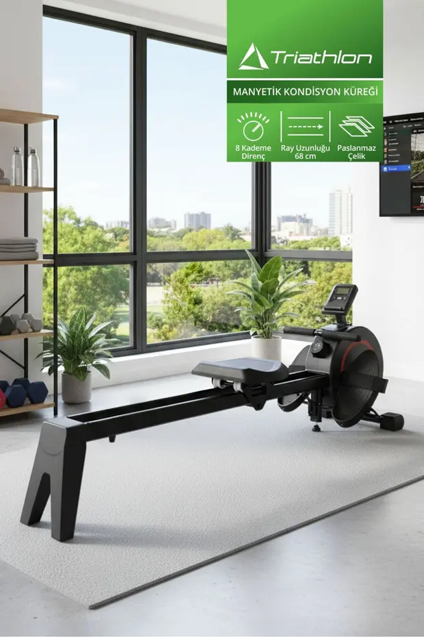 Manyetik Kondisyon Küreği | Paslanmaz Çelik | 8 Kademeli Direnç | 68 cm Ray